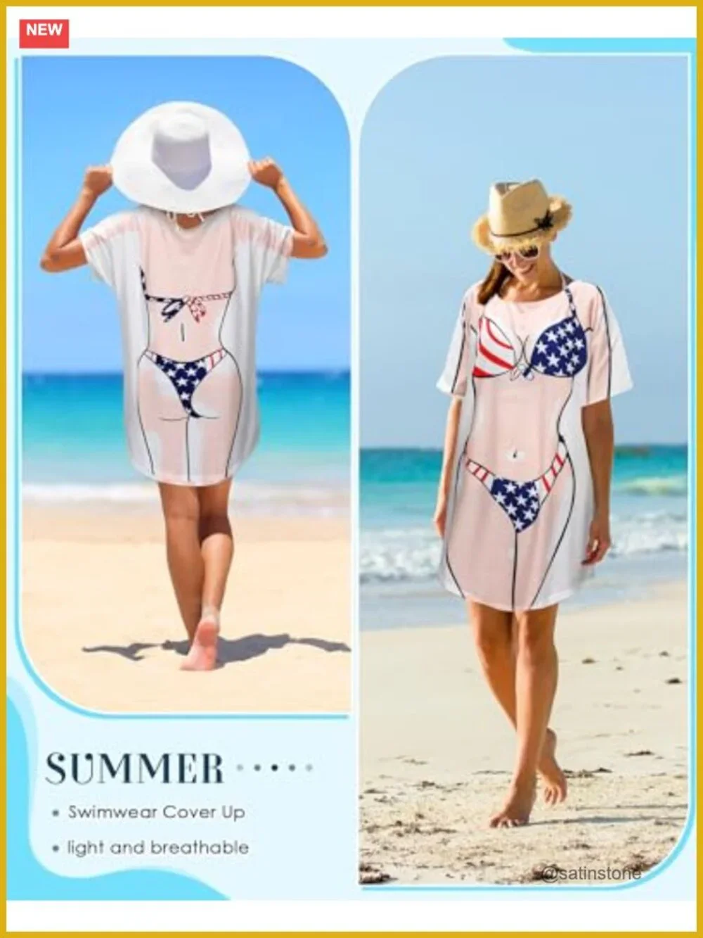 6 Pack Women's Funny Bikini Print Baggy T Shirt Dress Cover Up